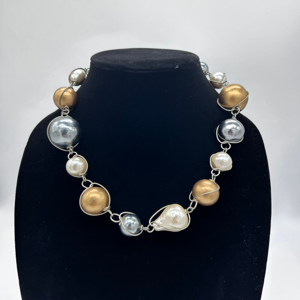 Abra Couture Resin Cottonball Necklace Silver Tone Chunky Multi Color Jewelry
